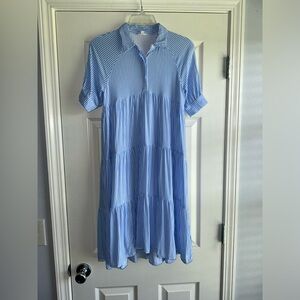 A Loves A Girls Shirt Dress Size Large Striped Point Collar 3/4 Cuffed Sleeve